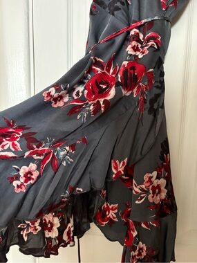 Lovers + Friends Grey With Red Flowers Wrap Dress